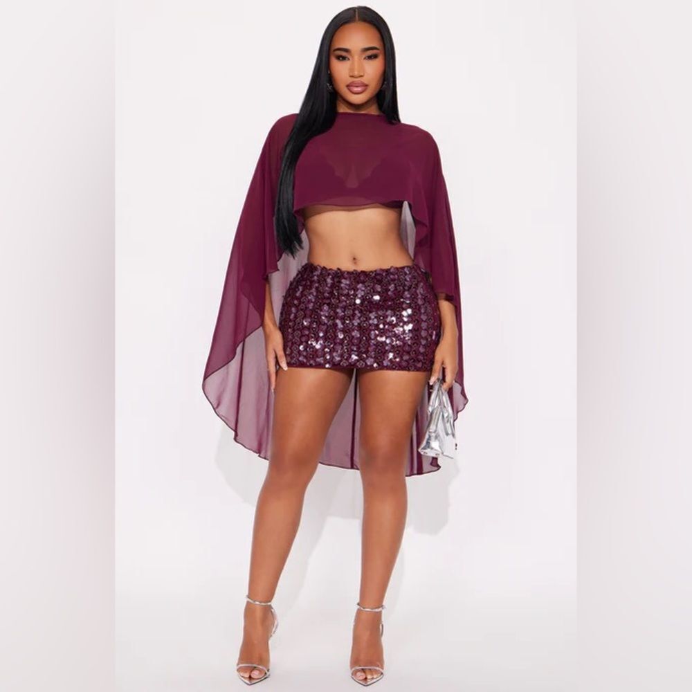 That Girl Embellished Skirt Set - Burgundy